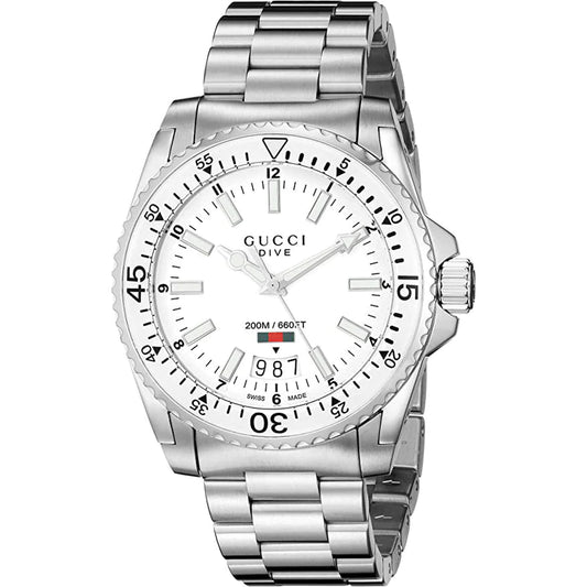 Gucci - Dive Stainless Steel Bracelet White Dial Men's Watch - YA136302
