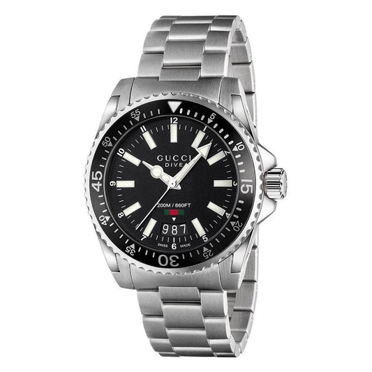 Gucci - Dive Stainless Steel Bracelet Black Dial Men's Watch - YA136301A